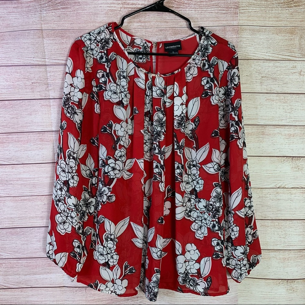Liz Claiborne Career Floral Long Sleeves Blouse XL‎